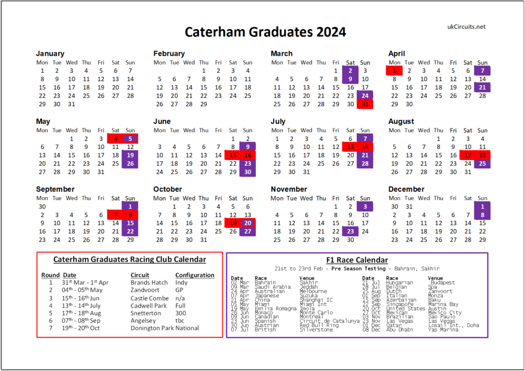 2024 CGRC and F1 Race Calendar ukCircuits